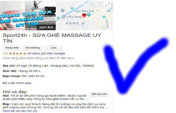 Bản đồ chỉ đường trung tâm sửa ghế massage tại Hà Nội